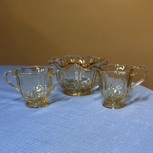 Fostoria Baroque Topaz Yellow Cream and Sugar and Bowl Set